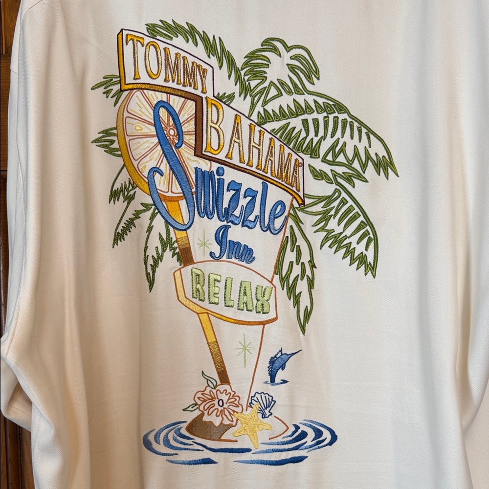 Tommy Bahama Cream Oversized Large Shirt with Tropical Embroidery